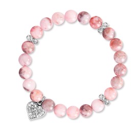 AULEEP Beaded Bracelets for Women, Inspirational Healing Stones Energy Heart Charm, Pink Crystal Bracelet 8mm Natural Stone, Birthday Gifts for Mom Daughter Friend Girlfriend Teacher Cowrker