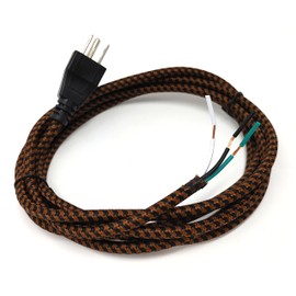 3 Wire Twisted Rayon Cloth Covered Electric Lamp Cord with Polarized End Plug, Switch, and Stripped Ends Ready for Wiring 8 feet Long