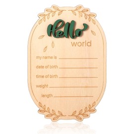 Hello World Newborn Announcement Sign, 5.9x4.1in Wooden Birth Baby Name Plaques Announcement Board Baby Welcome World Name Sign for Boys and Girls Photo Props Hospital Nursery