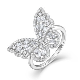 STARCHENIE Butterfly Ring for Women 925 Sterling Silver Cubic Zirconia Rings Size 10