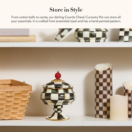 MACKENZIE-CHILDS Enamel Curiosity Pot, Decorative Container for Home Decor, Black-and-White Courtly Check