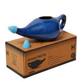 HealthGoodsIn HealthGoodsIn Ceramic Neti Pot, Premium Handcrafted Durable, Dishwasher Safe with 2 Silicone Nozzle Tip, 225 Ml. (7.6 FL Oz) Capacity (Elegant Blue Gradient)