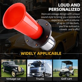 Cenzhiwen Horn 12V Kit, Antique Classic Car Hot Rod Aooga Ahooga Horn with Wire and Button, Air Horn Vintage Old Style School Horn for Truck Golf Cart Car（black） (red with button)