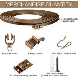 Jetec Curtain Tracks Ceiling Flexible Curtain Track Bendable Rail Curved Wall Mounted for Living Room Bedroom Divider Rod RV(10 Meter/ 32.8 Feet,Brown)