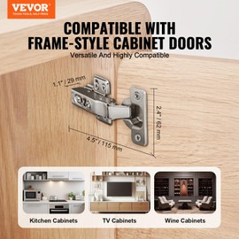 VEVOR Cabinet Hinges, 60 Packs Full Overlay Kitchen Cabinet Door Hinges, 100 Degree Opening Angel Soft Close Concealed Cupboard Hinges for Frameless Cabinet Type, with Mounting Screws