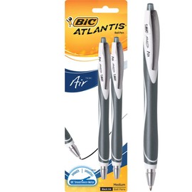 BIC Atlantis Air Retractable Ball Pen Medium Point (1.2 mm) - Black, Pack of 2 Ballpoint Pens