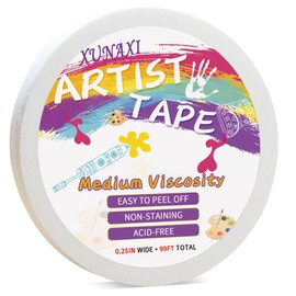 XUNAXI 1 Packs Artist Tape Medium Tack White Art Tape for Watercolor Paper Drafting Art Painting Canvas Framing Acid Free Masking Tape- 0.25IN Wide 99FT Long Total