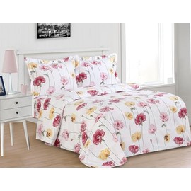 Violet Linen French Roses Stem Garden Pattern, Luxury Ultra Soft and Breathable 200 Thread-Count Cotton Percale, Peach, Twin 39-inch, 6 Piece Duvet Set, Bedding Duvet Cover Set for Two Beds