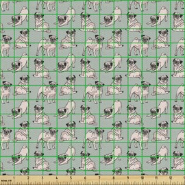 Ambesonne Pug Fabric by The Yard, Dogs Various States Sitting Standing Stretching Cartoon Style Pet Drawing, Decorative Fabric for Upholstery and Home Accents, 3 Yards, Turquoise
