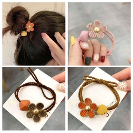 Coollooda Hair Ties [Set of 5], Hair Bands, Flower Design Double Knot, Hair Holder, Rubber Band, Headband, Ring Rubber, Eternal Flower, Simple Hair Accessory, Adult