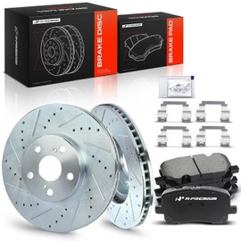 A-Premium Kit de discos de freno delanteros perforados y ranurados de 10,83 pulgadas (275 mm) + pastillas cerámicas compatible con determinados modelos de Pontiac y Toyota - Corolla 2003-2008, Matrix 2003-2008, Vibe 2003-2008, 1.8L