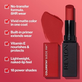 REVLON REVLON Lipstick, ColorStay Suede Ink, Built-in Primer, Infused with Vitamin E, Waterproof, Smudge-proof, Matte Color, 004 Pure Talent, 0.09 oz.