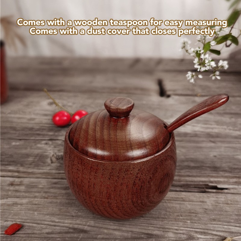 Wood Spice Jar Sugar Bowl Salt Box Seasonings Storage Container