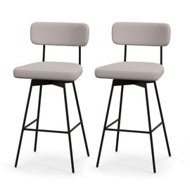 COSTWAY Bar Stools Set of 2, 29” Upholstered Bar Height Chairs with Back, 360° Swivel Bar Chairs with Heavy-Duty Metal Legs and Footrests, Fabric Seat for Kitchen Island, Dining Room, Bar (2, Beige)