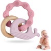 Vicloon Teething Toys for Baby, Silicone and Wood Teether, Baby Teether Toys Teether Chew Toy, Easy to Hold and Clean Up, Whale Teething Toy Silicone chewlery for Boys&Girls (Pink)