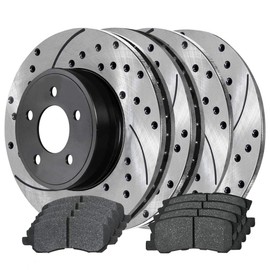 AutoShack Front and Rear Drilled and Slotted Brake Kit Rotors Black and Ceramic Pads Set of 4 Replacement for Mitsubishi RVR Outlander Sport 2012-2014 Lancer 2007-2008 Jeep Patriot Compass BRAKEPKG495