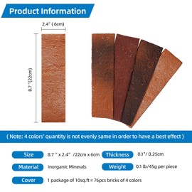 Holydecot Red Faux Brick Wall Tiles, 3D Thin Brick Veneers for Indoor Outdoor Wall Decoration, for TV Background, Bedroom, Bathroom, and Fence Wall Panels 76pcs 10 sq.ft
