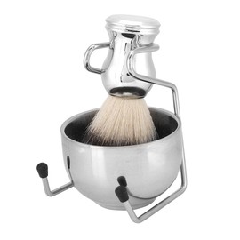 Set de Afeitado para Hombre de Acero Inoxidable con Jabonera, Brocha y Soporte de Pie