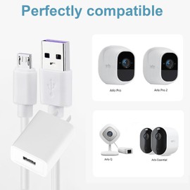Replacement 6.6Ft Charging Cable for Arlo Pro/Pro2, Arlo Q, Arlo GO, Essential Spotlight XL, XL 2nd/Wyze Cam Pan v3 v2, NetvueBlink, Yi Home Camera,Oculus go,Kasa Cam Wall Charger Adapter Power Cord