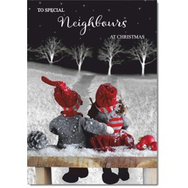 doodlecards Neighbours Christmas Card Couple at Night Medium Size Christmas Card for Neighbours with Plain Envelope