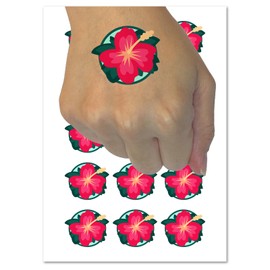 Hibiscus Hawaii Tropical Flower Temporary Tattoo Water Resistant Fake Body Art Set Collection - 54 1" Tattoos (1 Sheet)
