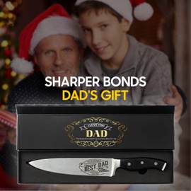 CUTLINX Birthday Gift BEST DAD - Premium Chef Knife Gift - 8 in. Stainless Carbon Steel Kitchen Knive w/Pakka Wood Handle - Father's Day, Christmas, Housewarming, Anniversary, Holiday Gifts