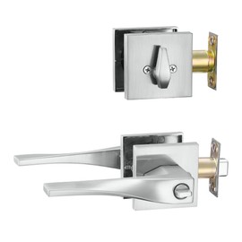 Berlin Modisch Sleek Series Entry Lever Door Handle Set and Single Cylinder Deadbolt Locking Lever HandleSet [Front Door or Office] Reversible Heavy Duty – Satin Nickel Finish