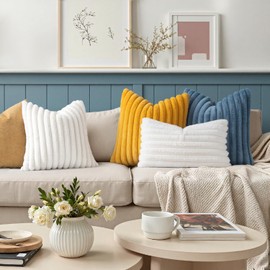 MIULEE Faux Fur Decorative Throw Pillow Covers 20x20 Inch Set of 2, Modern Spring Home Decor Soft Plush Couch Pillows Cozy Fluffy Cushion Covers for Sofa Bed White