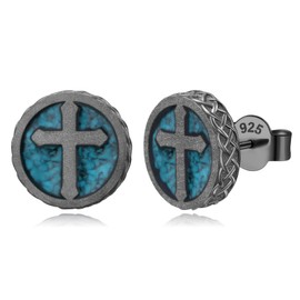 DAOCHONG Cross Stud Earrings for Women 925 Sterling Silver Turquoise Earrings Faith Celtic Jewelry Valentines Birthday Gifts for Friends