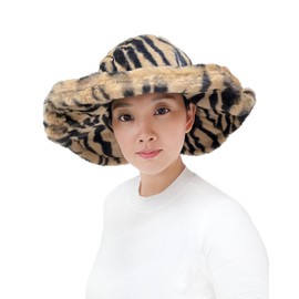 Lina & Lily Oversized Women's Winter Bucket Hat Faux Fur Wide Floppy Brim (Tiger Brown Black)