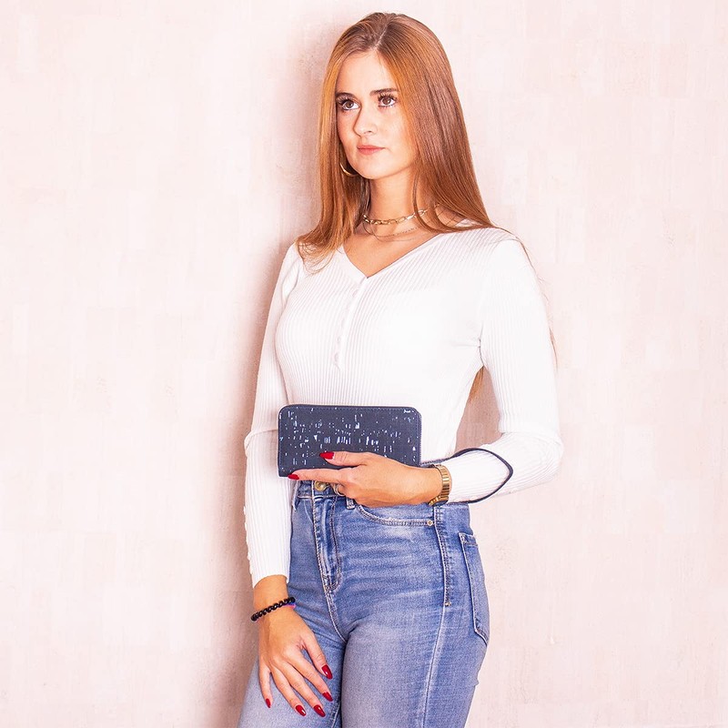 Natural Cork Wallet for Women Vegan Cork Leather Modern Wallet,