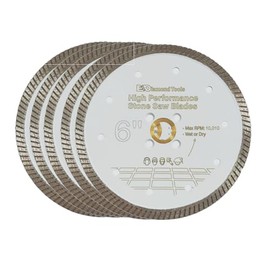 6" High Performance Diamond Saw Blades for Granite, Quartz, and Other Engineered Stones, 7/8"-5/8" Arbor, 5-Pack