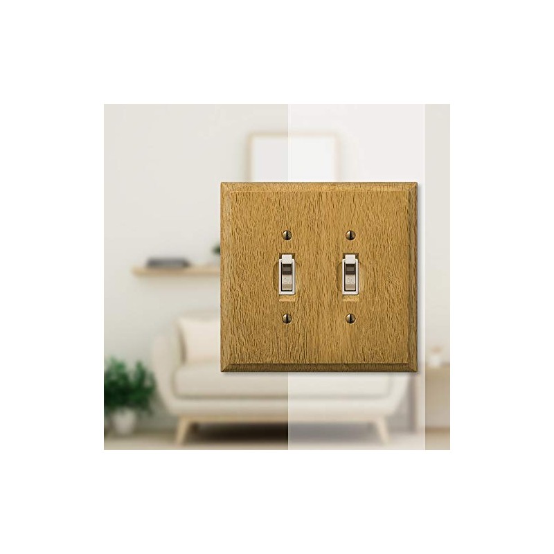 Amerelle Traditional Double Toggle Wood Wallplate in Light Oak