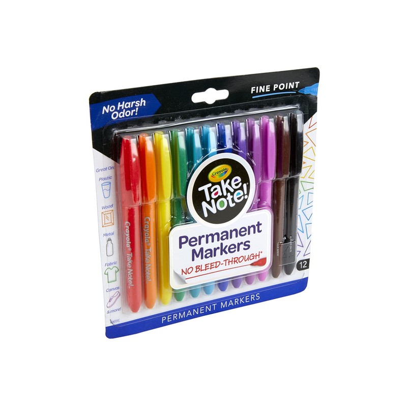 Crayola Take Note Permanent Markers, Fine Point, School Supplies, 12
