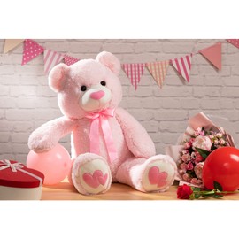 HollyHOME Giant Teddy Bear Stuffed Animal Large Bear Plush with Red Heart for Girlfriend and Kids Holiday Toy Gift 36 inch Pink