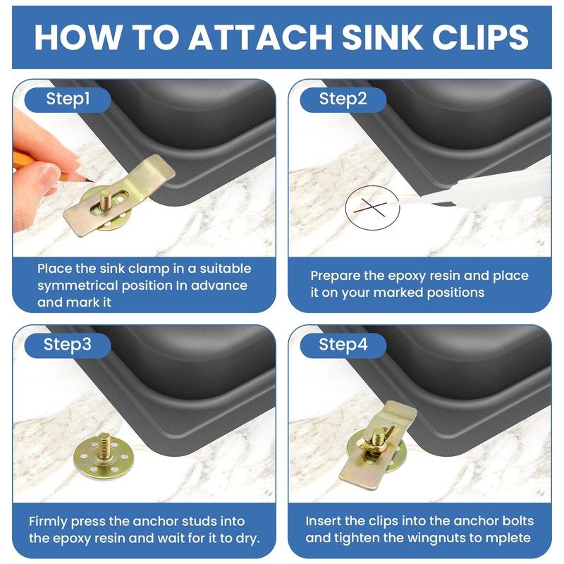 DALQUIS 8 Pcs Undermount Sink Clips, Sink Brackets for Kitchen,