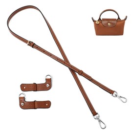 BEUDW Purse Strap Leather Purse Crossbody Adjustable Shoulder Strap for Suitable for Long Champ Handbags (Brown+Silver Hardware)