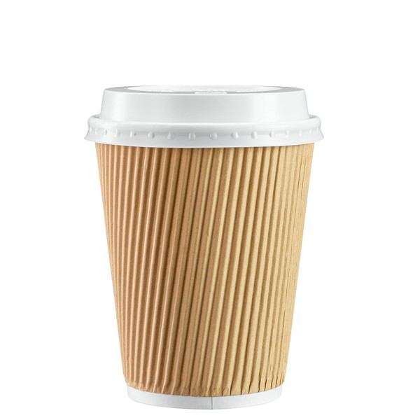 Comfy Package [50 Sets - 12 oz.] Insulated Ripple Paper Hot Coffee Cups With Lids