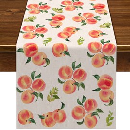 Nepnuser Peach Table Runner Sweet Peach Party Decoration Summer Fruit Rustic Home Kitchen Dining Room Decor 72 Inches Long