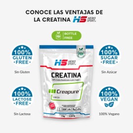 Hero Sport Creatina Monohidratada Creapure® 1 Kg | 100% Pura | Sin Sabor | Vegana | 200 Porciones | Rendimiento Deportivo Premium