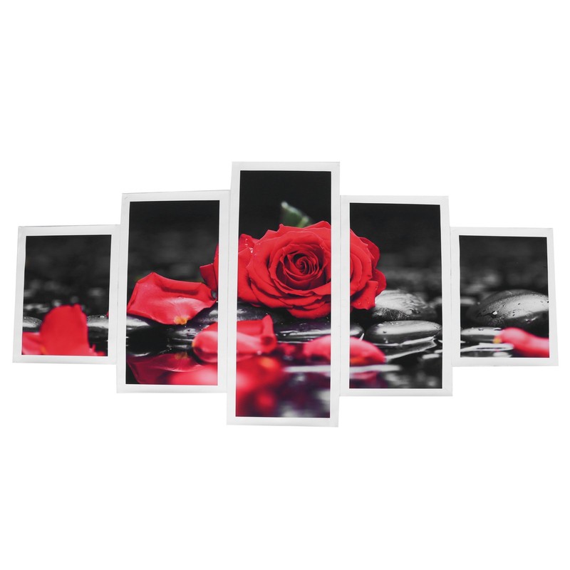 5Pcs Wall Art Painting Set Romantic Red Rose Frameless Painting
