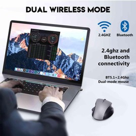 UrbanX Silent Wireless Mouse Bluetooth & 2.4Ghz, Rechargeable, Ergonomic Compatible with 17T-CN300 Tablet/Laptop/PC/Android/iOS/Windows/MacOS -Gray