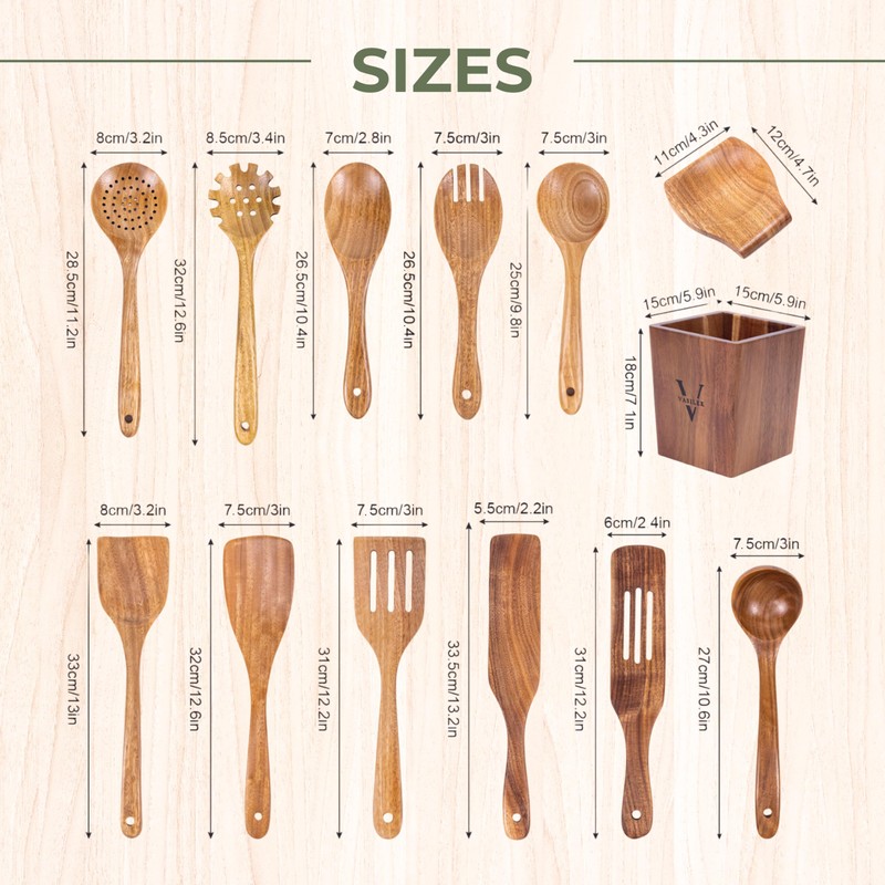 Vasilek Wooden Utensil Set XXL – 13 Piece Acacia Wood