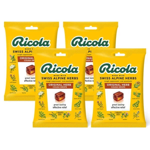 Ricola Original Herbal Cough Suppressant Throat Drops, 21ct Bag (Pack of 4)