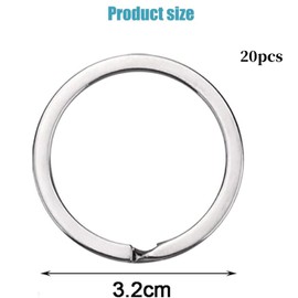 20pcs Flat Key Rings,32mm Metal Stainless Steel Flat Split Key Ring Circular Keyring Rings Keychain Hoops Keyring for Keychain, Car Keys, Dog Tag Ring, Crafts, Flat Split Rings