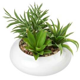 Hollyone Large Artificial Succulents Plants Faux Succulents in Pots Fake Succulent Plastic Potted Plants with White Ceramic Pot for Home Decor Office Desk Bathroom Shelf Living Room Decoration