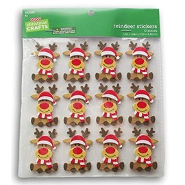 Christmas Reindeer & Santa Hat Foam Stickers - Holiday Crafts 3D Adhesive Pieces - 12 Count