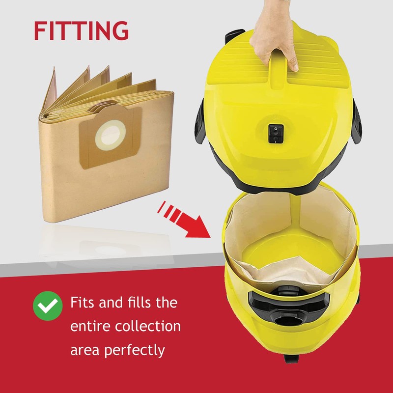 SPARES2GO Double Walled Filtration Large Bags for Karcher WD3 WD3P