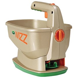 Scotts Wizz Spreader for Grass Seed, Weed and Feed, Fertilizer, Salt and Ice Melt, Handheld Spreader Holds up to 2,500 sq. ft. of Product