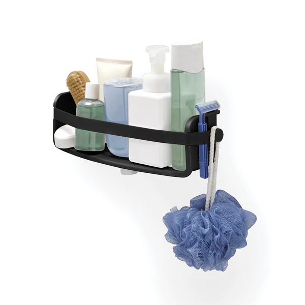 Umbra Flex Shower Caddy with Gel Closure Technology - Adjustable Shower Shelf for Shampoo, Conditioner, Shower Gel, Soap, Loofah Sponge, Razor, No Drilling, Rustproof, Black